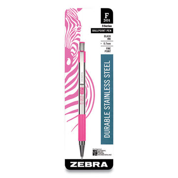 Zebra® F-301 Ballpoint Pen, Retractable, Fine 0.7 Mm, Black Ink, Stainless Steel-pink Barrel freeshipping - TVN Wholesale